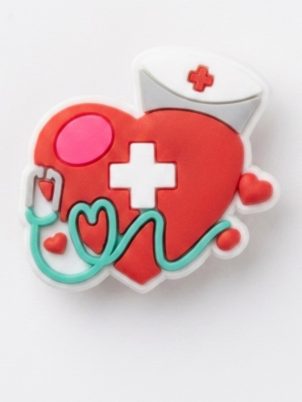 CROCS Red Heart Nurse Medical Shoe Charm with Teal Stethoscope